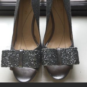 Kate spade shoes with silver glitter bow detail